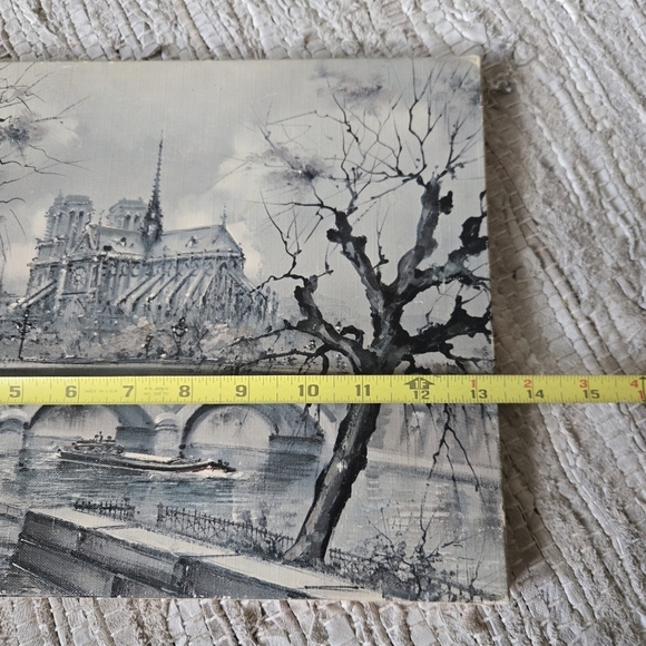 Original Vintage Art Oil Painting Canvas Notre Dame Paris Seine Spooky Halloween - Picture 7 of 7